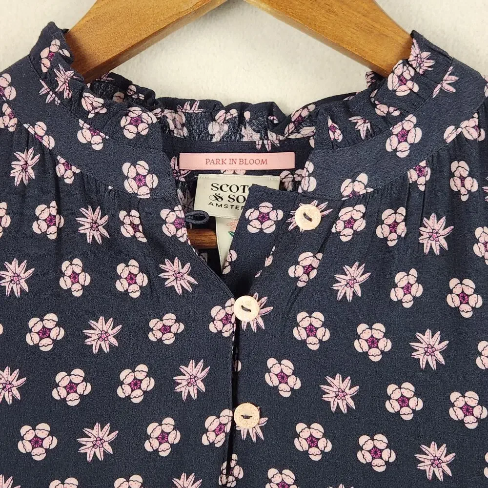 Scotch & Soda Dress Girls SZ 14 Park In Bloom Floral Maxi Dress Blue Long Sleeve
